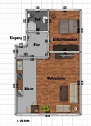 Vermietung 2 Zimmer Zella-Mehlis Grundriss bemasst